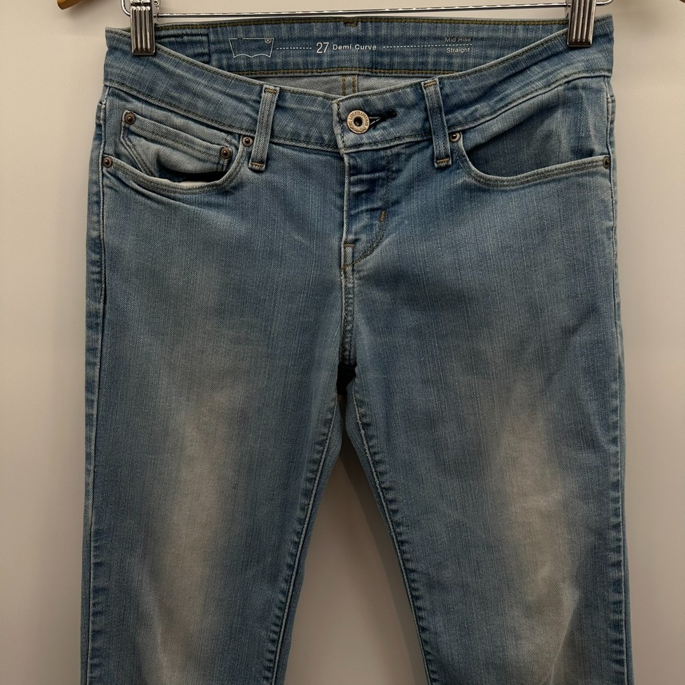 Levi's Demi Curve Jeans Womens Blue Denim Mid Rise Straight 5-Pocket Stone Wash